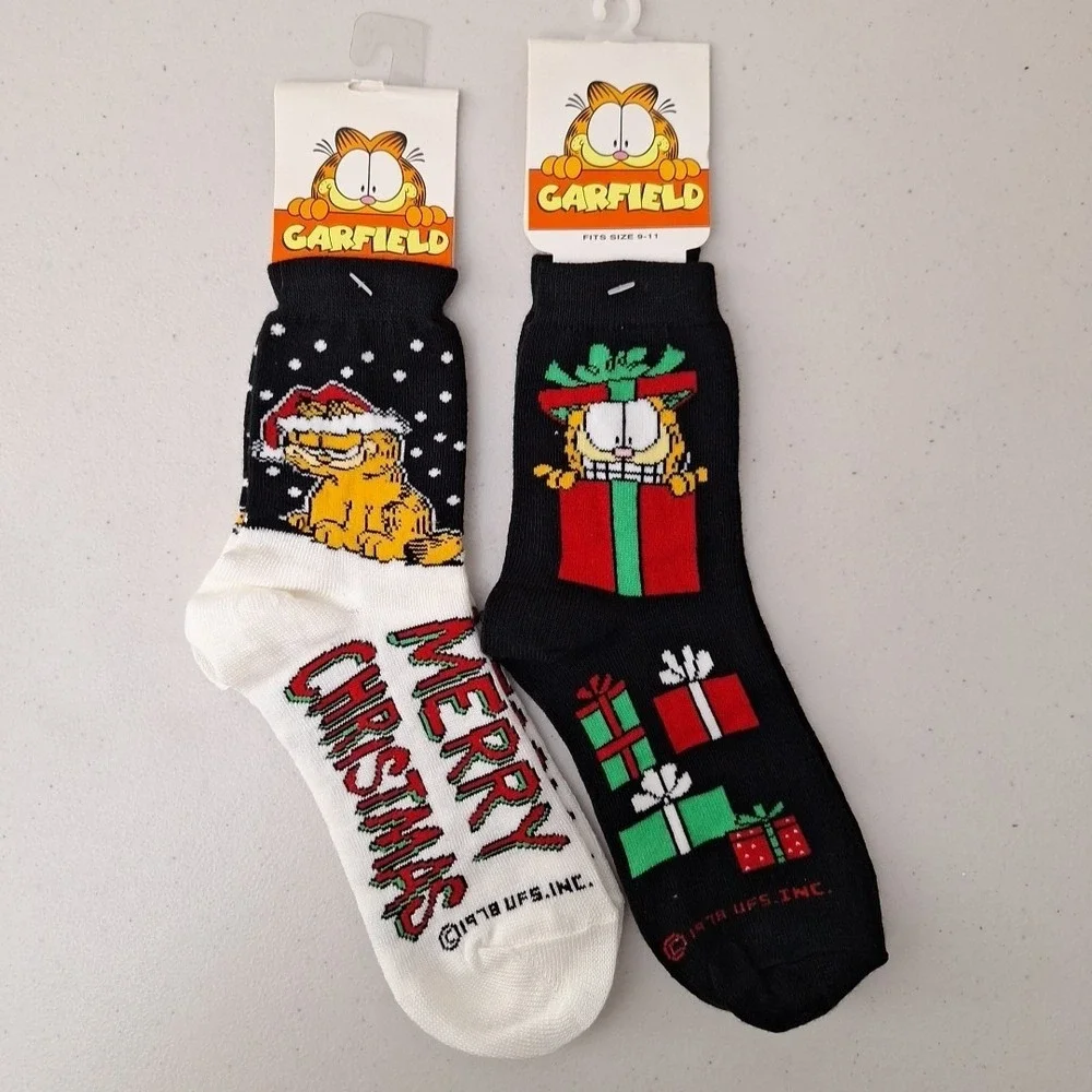 Vintage UFS 1978 GARFIELD THE CAT Women's Crew Socks Christmas Novelty NWT